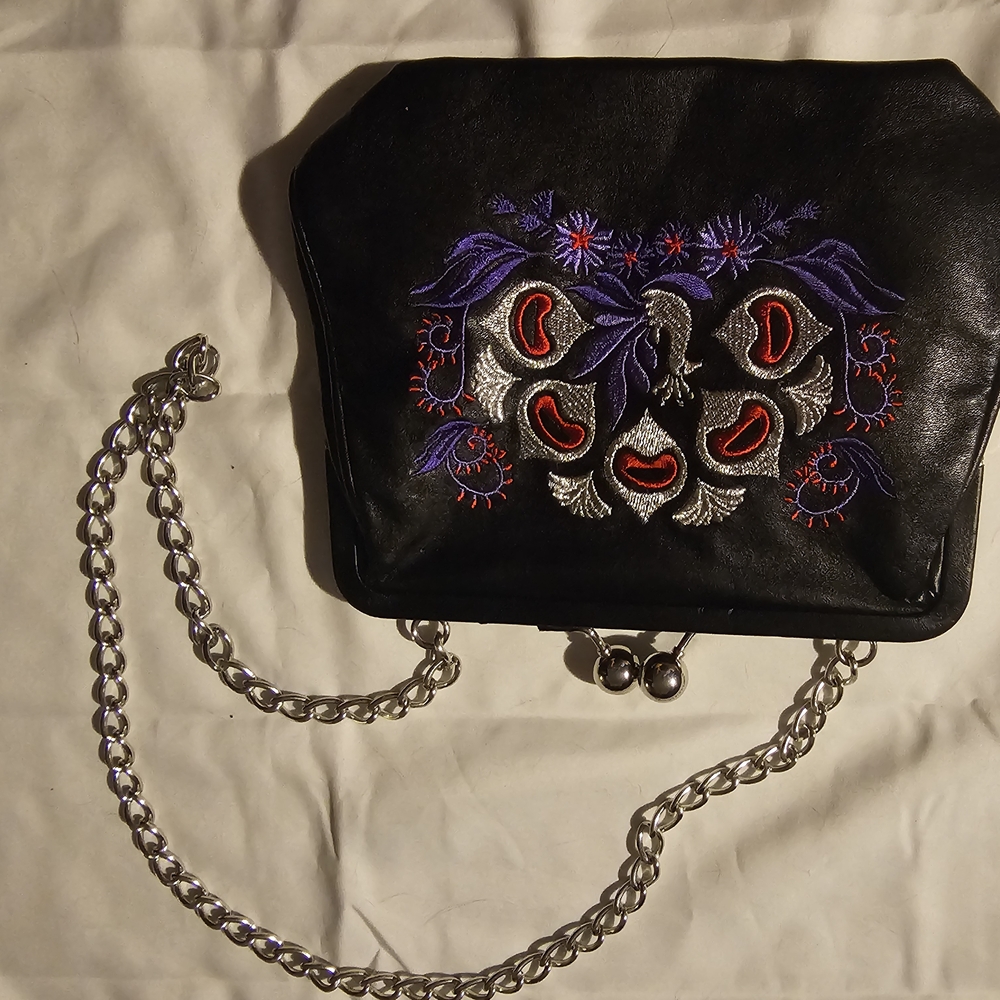 Anna Sui Black Clutch with Floral Embroidery
